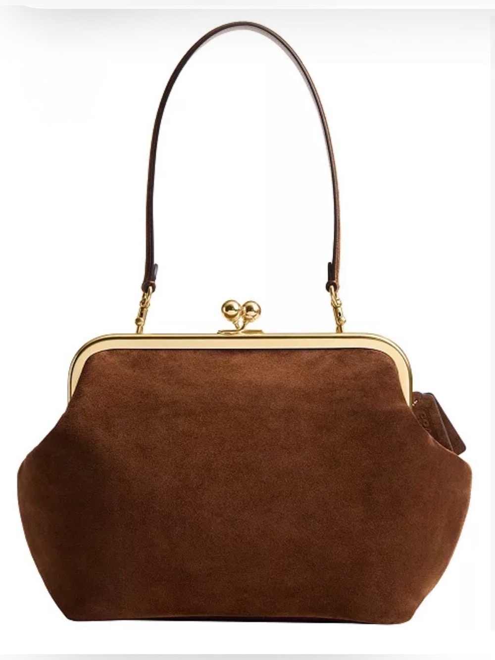 COACH Kisslock Medium Suede Frame Bag 27 Warm Brown Brass NWT Rare